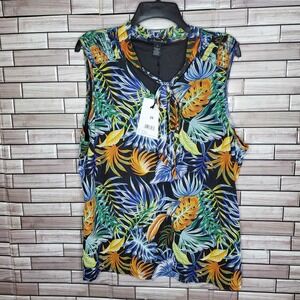 NEW A Love Story Women's Blouse Plus Size 2X Sleeveless Tropical Floral Tank Top